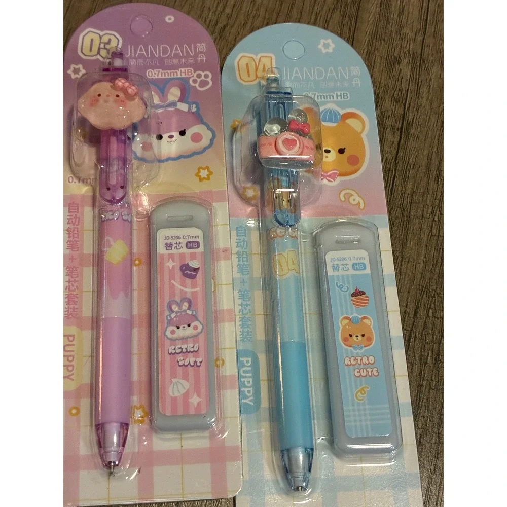 Jiandan Kawaii Mechanical Pencil Lead Set 0.7mm HB Pastel Bunny Bear 3pk